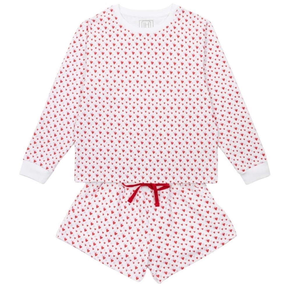 Women's White & Red Heart Print Pajama Set